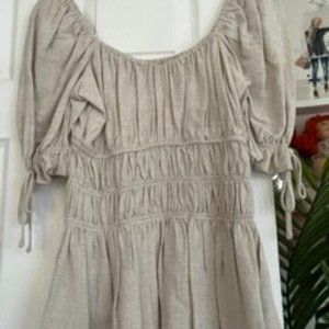 SugarLips Linen Puff Sleeve Peplum Top